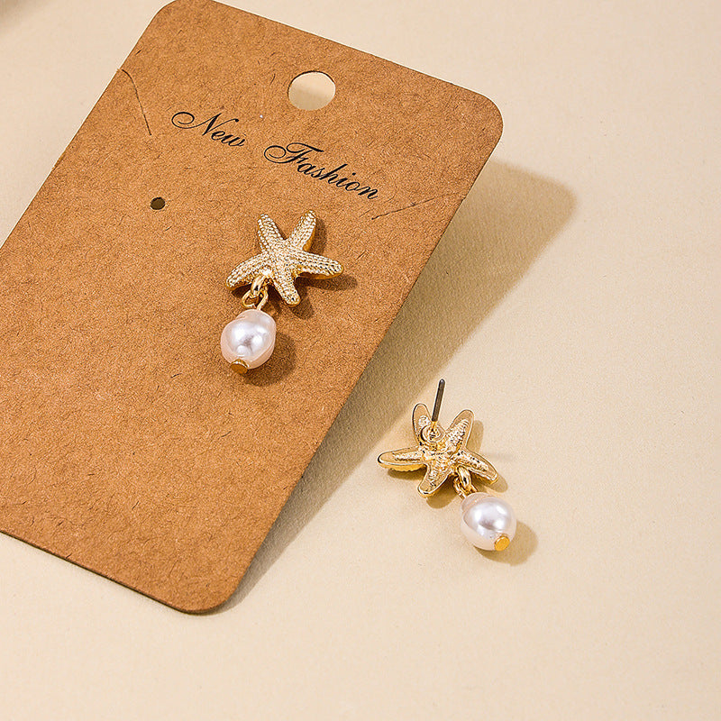 Metal Starfish Pearl Tassel Women's Earrings