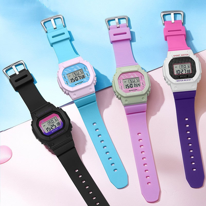 Square Electronic Watch Colorful Creativity For Male And Female Students