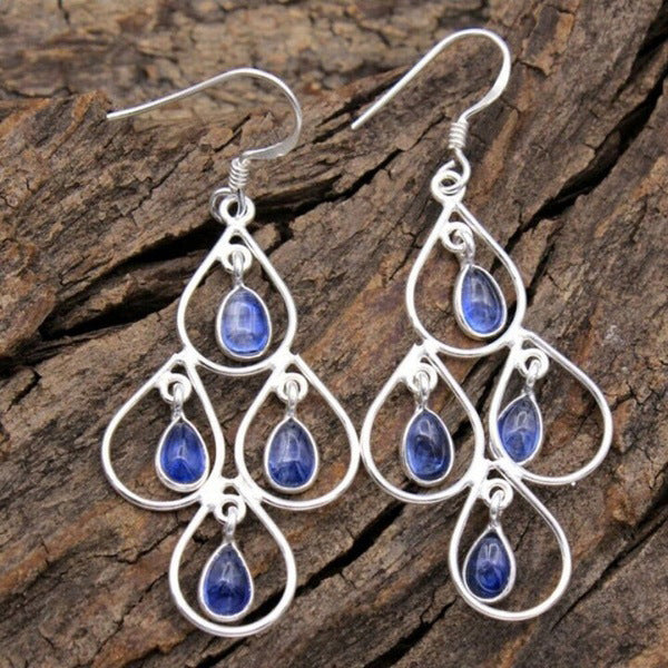 European And American Popular Creative Peacock Blue Moonstone Exaggerated Earrings