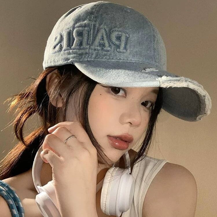 Washed Denim With Hole Baseball Cap Female Peaked Cap