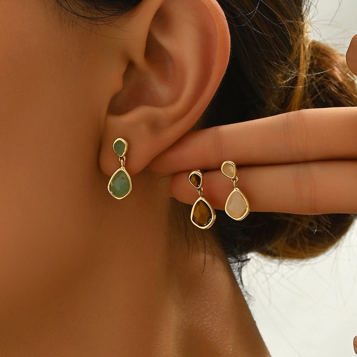 Natural Stone Drop  Earrings Set - 3 Pairs