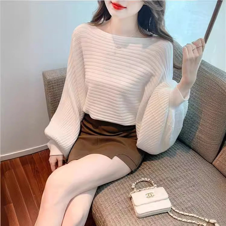 Lantern Sleeve Sweater Underwear Off-shoulder Collar