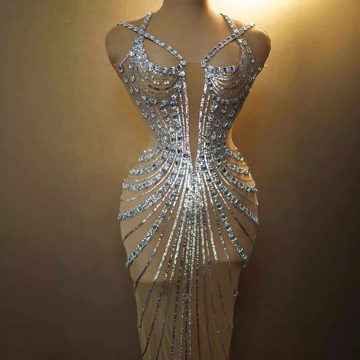 Rhinestone Feather Dress Banquet Women's Clothing