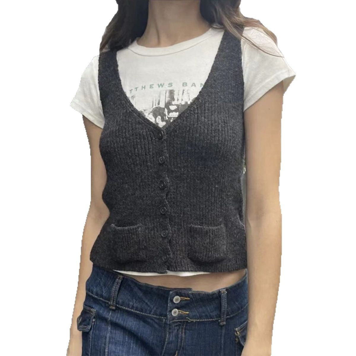 Street V-neck Cardigan Woolen Vest Top Women's Clothing