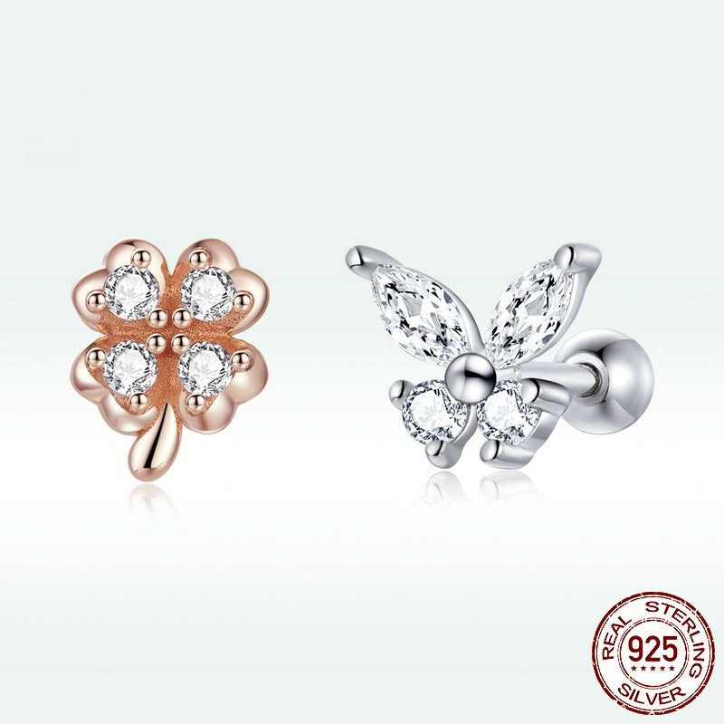 Sterling Silver Clover Butterfly Studs