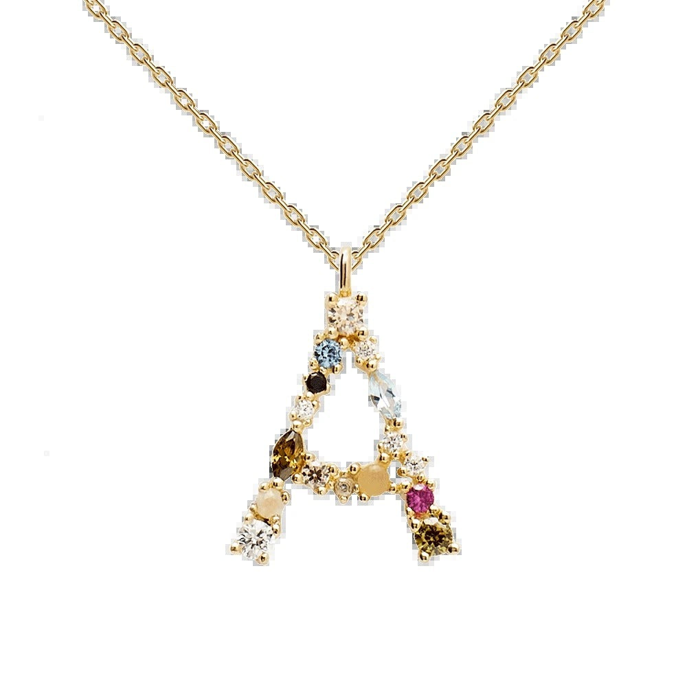 English Letter Necklace Female Colorful Crystals Gem S925 Pure