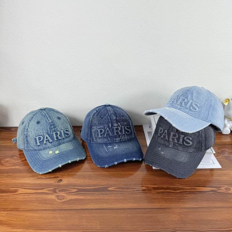 Washed Denim With Hole Baseball Cap Sun-poof Peaked Cap