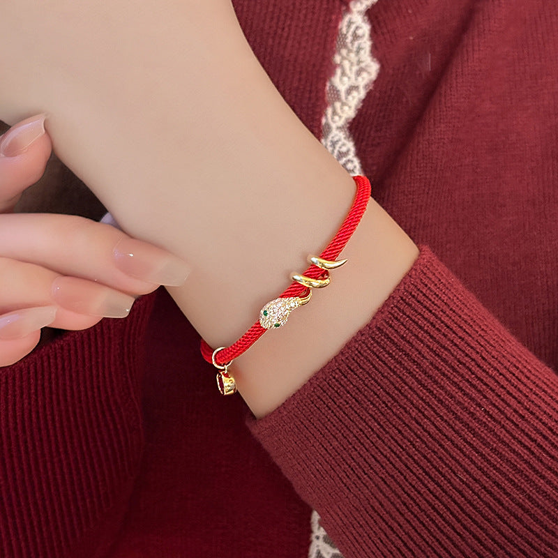 Zircon Snakelike Winding Retro Red Rope Bracelet