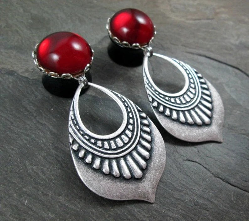 Bohemian Ethnic Style Earrings Vintage Red Crystal