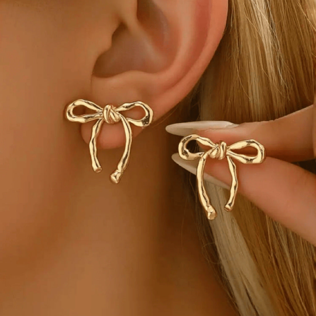 Gold Bow Stud Earrings Simple Fashion