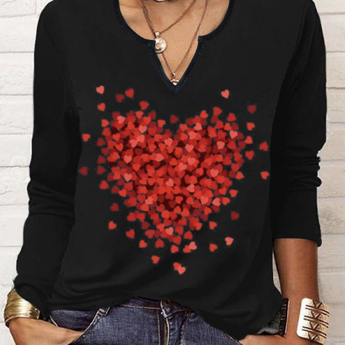 Spring Loose Long Sleeve Floral V-neck T-shirt Bottoming Shirt