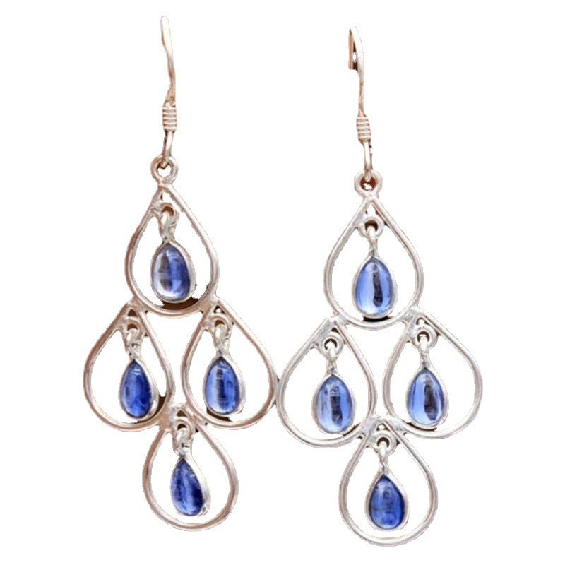 European And American Popular Creative Peacock Blue Moonstone Exaggerated Earrings