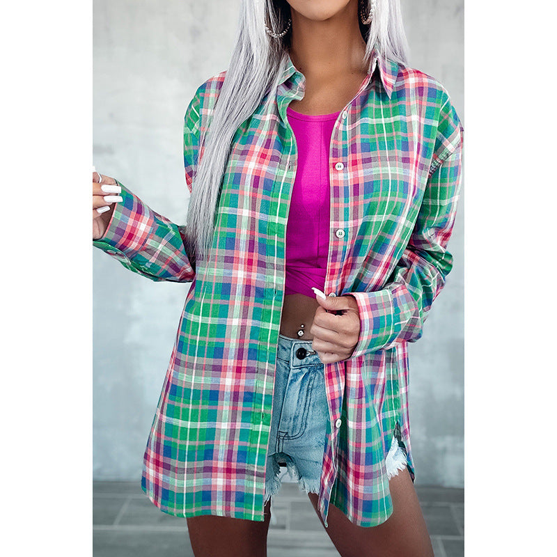 Autumn New Casual Outerwear Plaid Shirt For Women