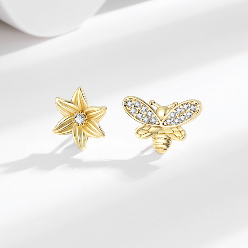 New Bee Ear Studs Women's High-grade Sunflower Asymmetric