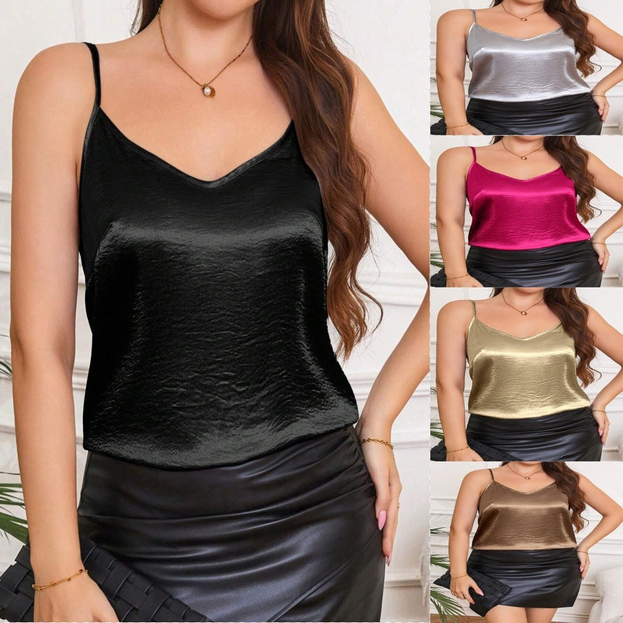 Women's Adjustable Shoulder Strap Satin Sleeveless V-neck Sling Vest