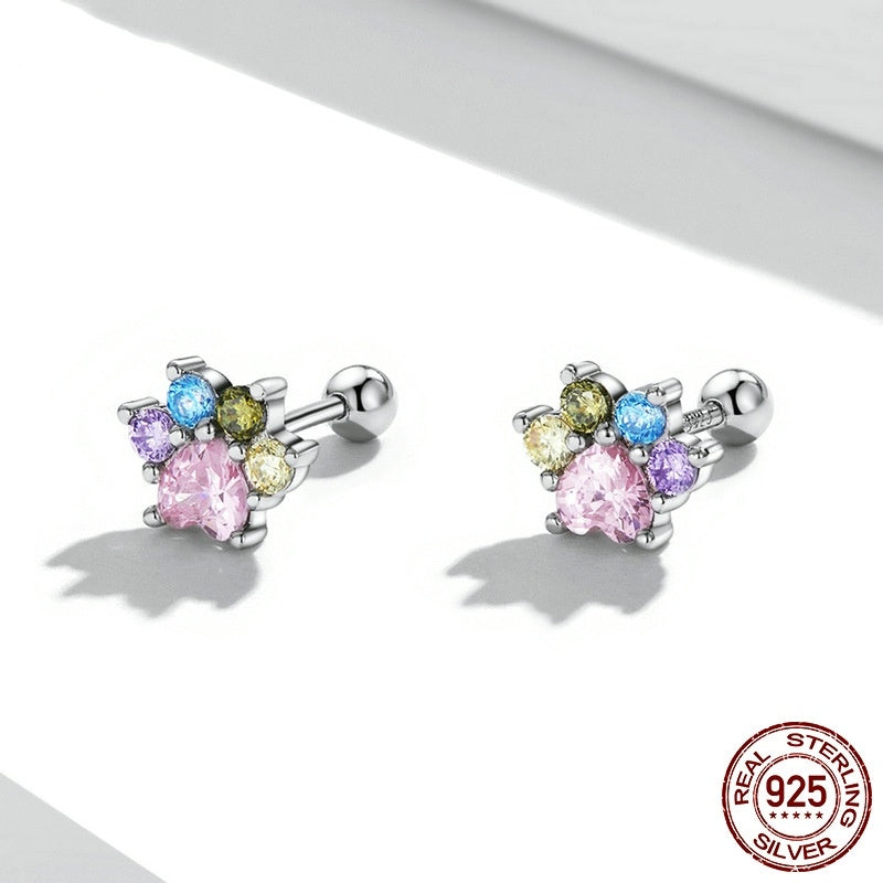 Sterling Silver S925 Color Zirconium Cute Claw Stud Earrings