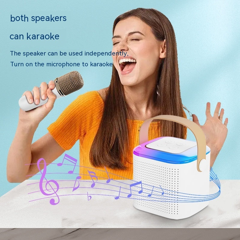 Microphone Karaoke Machine Bluetooth-compatible Speaker With 2 Wireless Mic RGB Light Home Family Singing Speaker