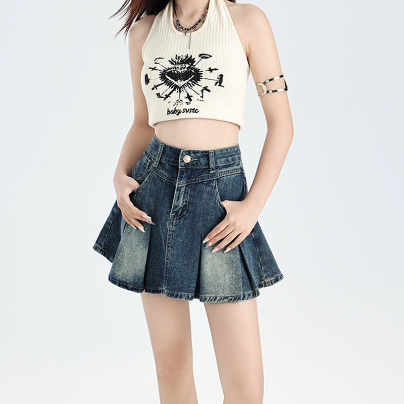 All-matching Vintage Denim Skirt Women's High Waist