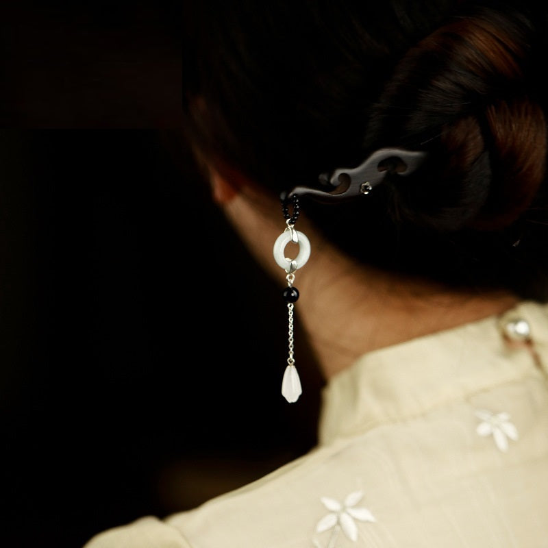 Simple Daily Brocade Wooden Tassel Hairpin