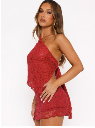 Women's Irregular Lace One-piece Top Two-piece Overskirt Suit