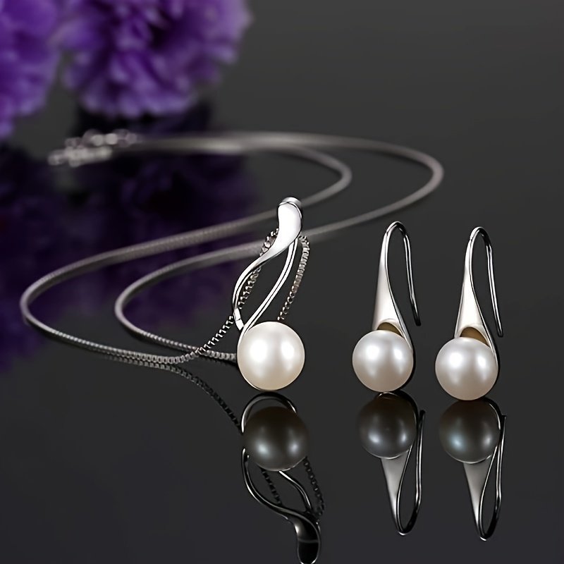 Elegant Pearl Pendant Necklace And Earrings  Set - Perfect For Formal Events