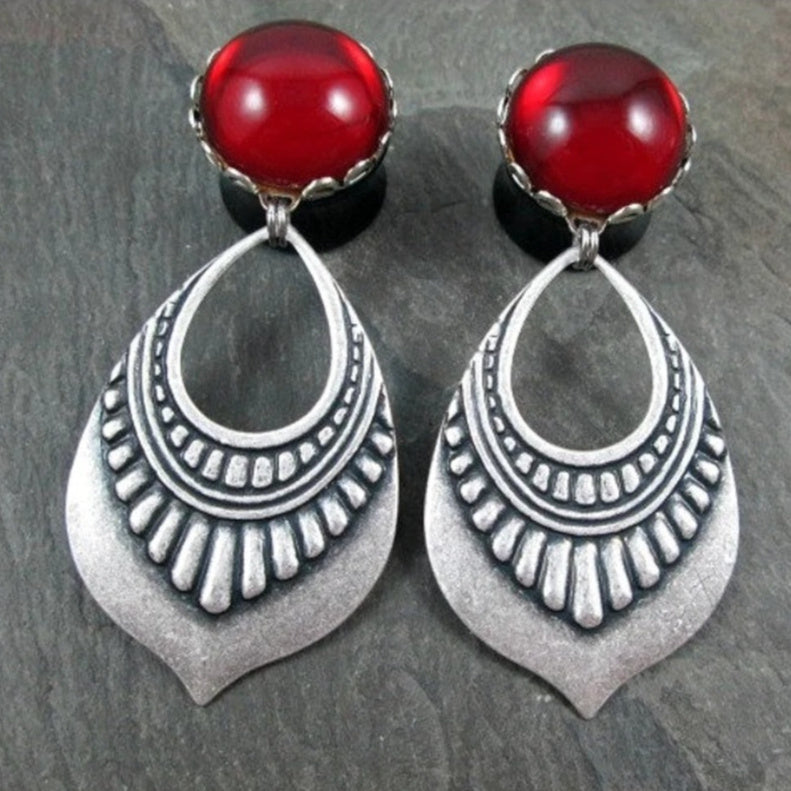 Bohemian Ethnic Style Earrings Vintage Red Crystal