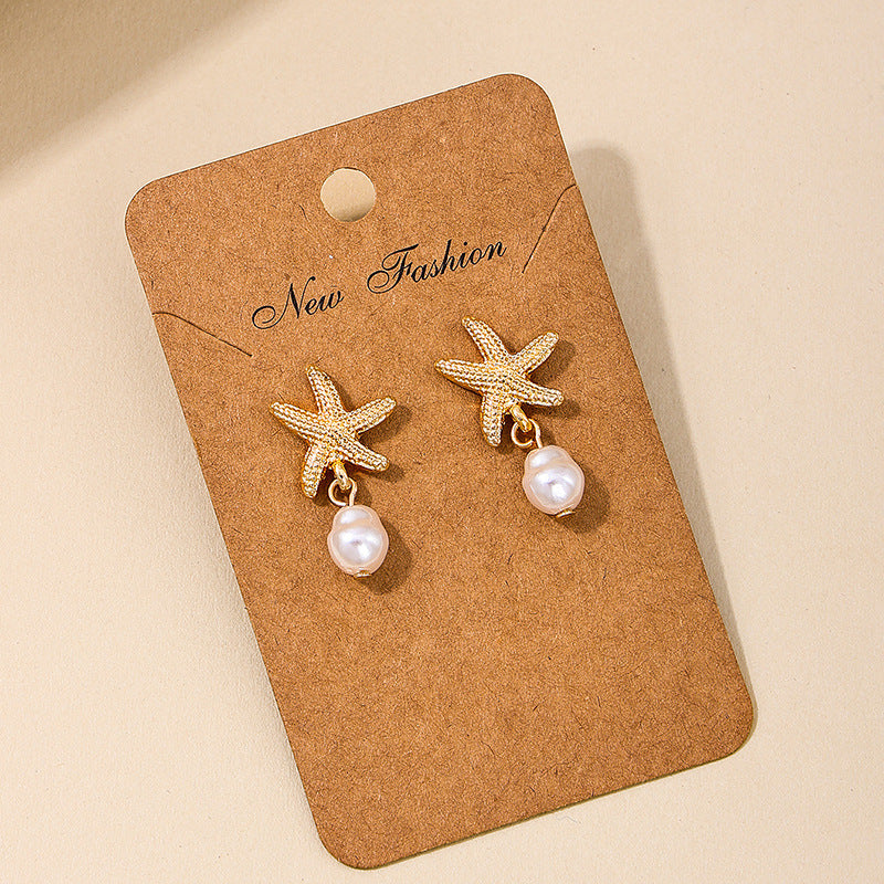 Metal Starfish Pearl Tassel Women's Earrings