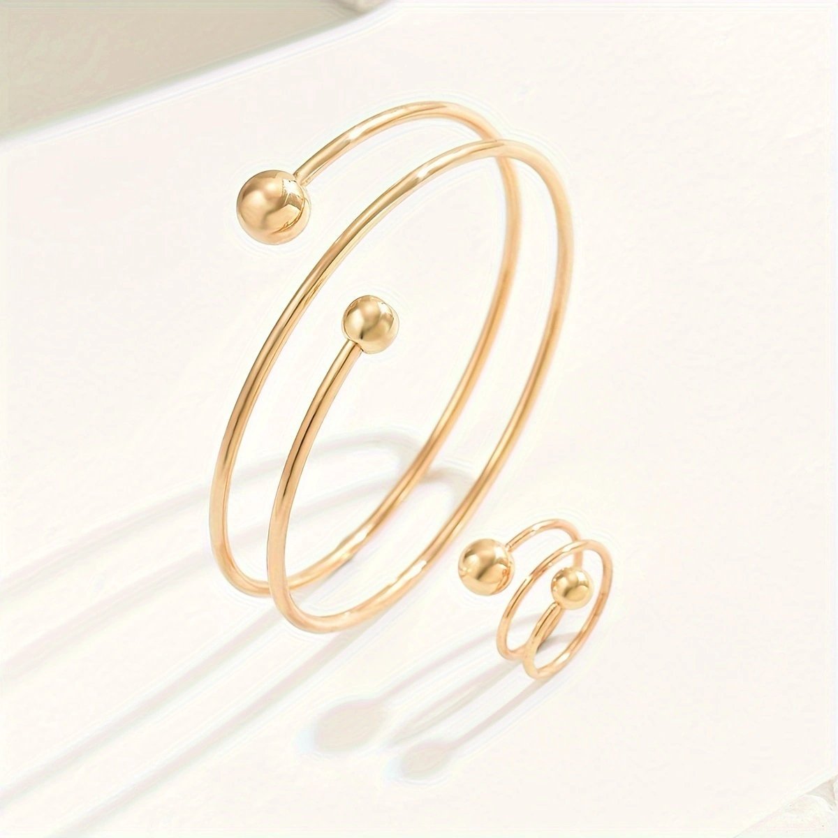 14K Gold Plated Minimalist  Bangle And Ring Set