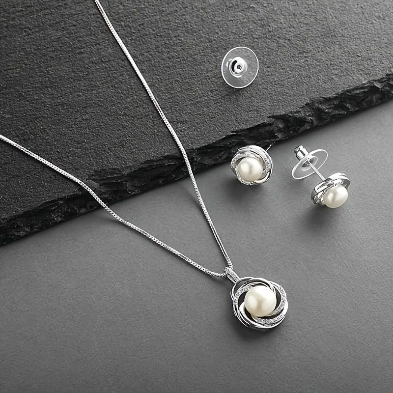 Pearl Wedding Necklace Earrings  Jewelry Set For Bride, Bridesmaid, Birthday Gift