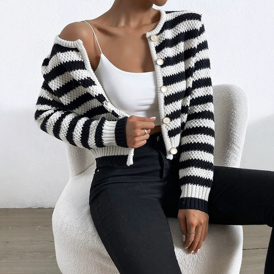 Women's Short Long Sleeve Round Neck Cardigan Jacket