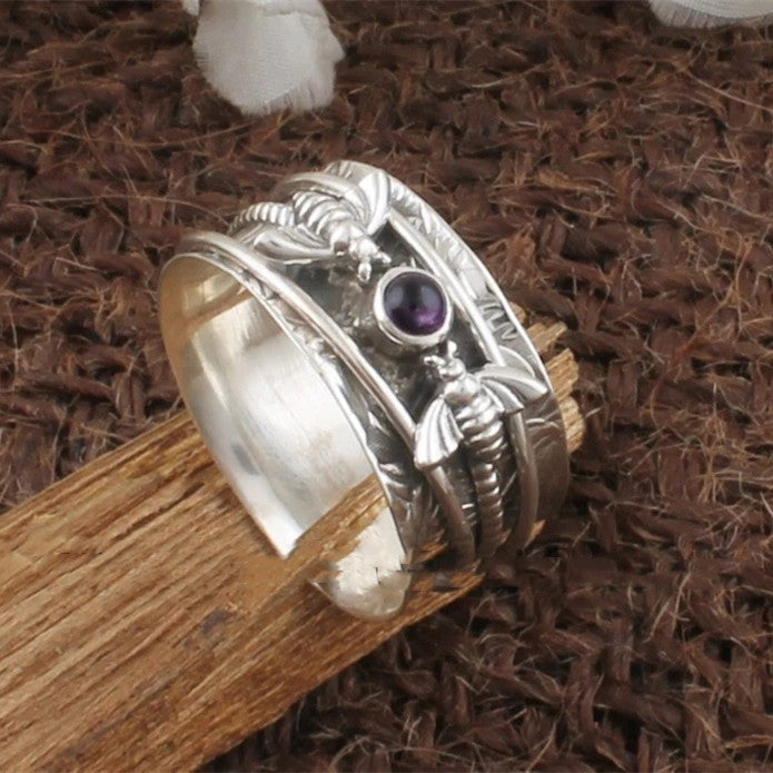 Purple Gem Minimalist Relief Bee Women's Ring