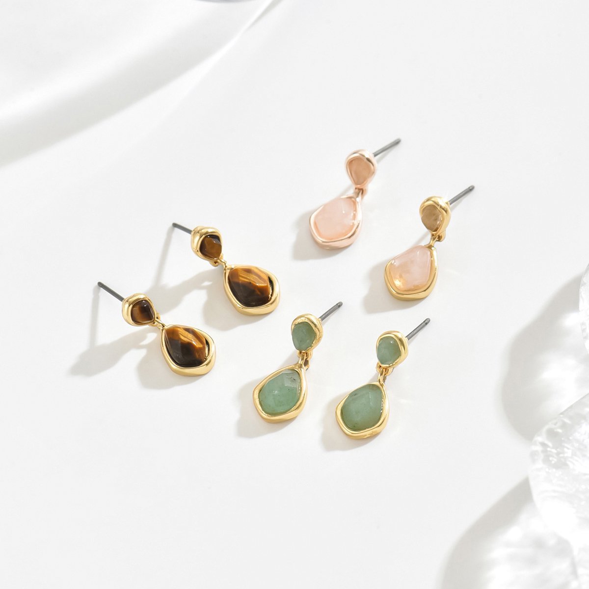 Natural Stone Drop  Earrings Set - 3 Pairs