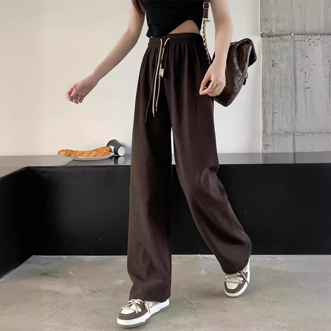 Corduroy Double Drawstring Wide Leg Pants High Waist Casual Straight Pants