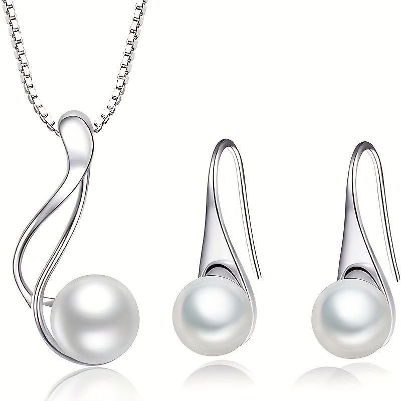 Elegant Pearl Pendant Necklace And Earrings  Set - Perfect For Formal Events